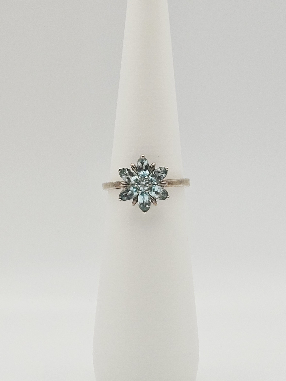 Sterling Silver Floral Blue Gemstone Ring